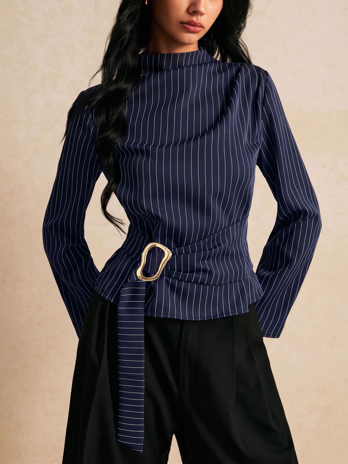 Tie Bell Sleeve Top Fitted Wai - Women Fashion Necktie review and price